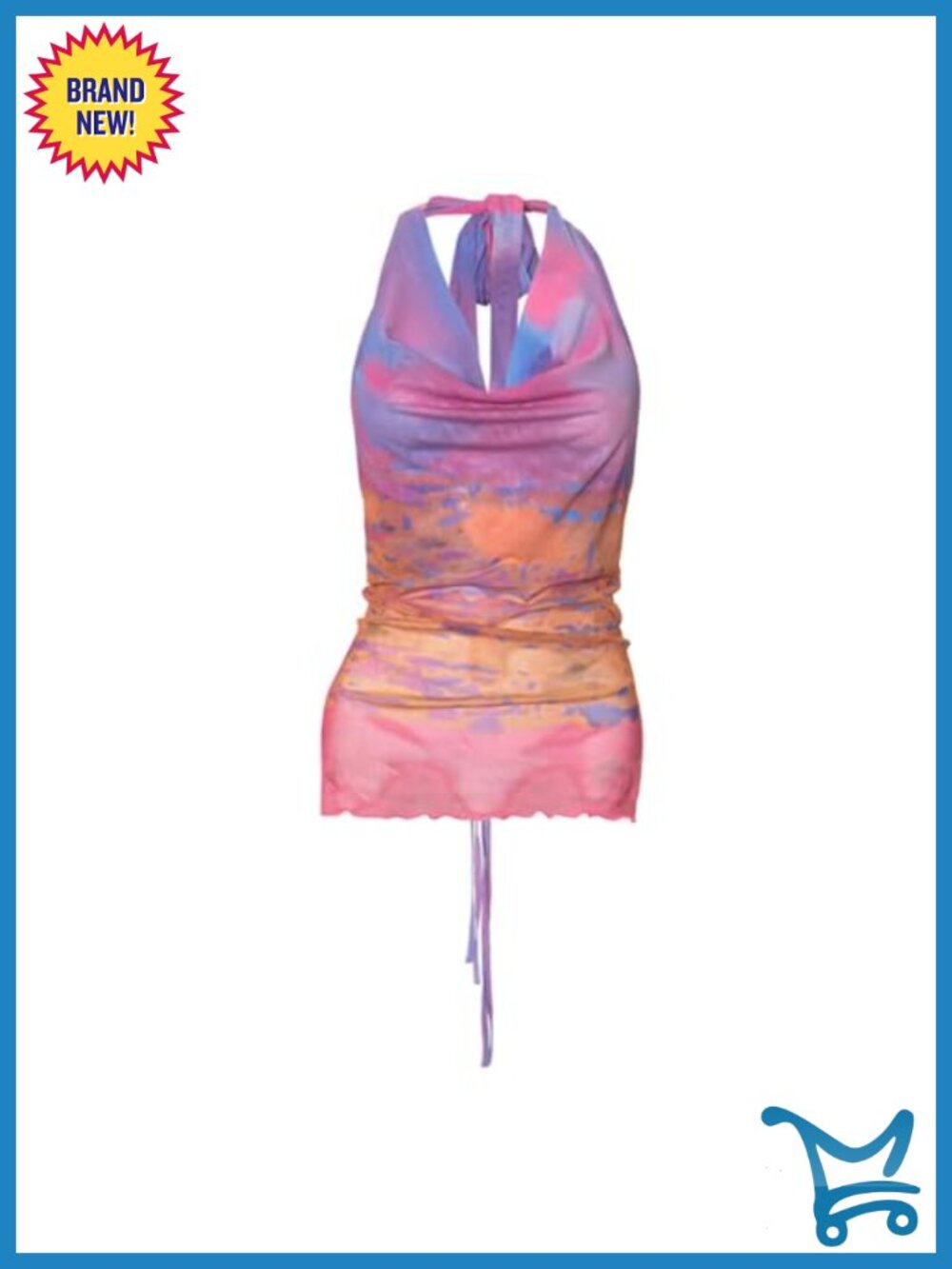 Women's Tie Dye Halter Crop Top Ruched Sleeveless V Neck Draped Cami Tank - Picture 2 of 6